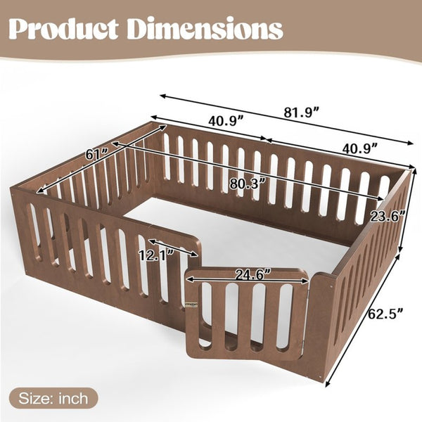 English Elm Queen Montessori Floor Bed Solid Wood Frame with Playhouse Door for Kids Rooms Deep Natural W5305S00069