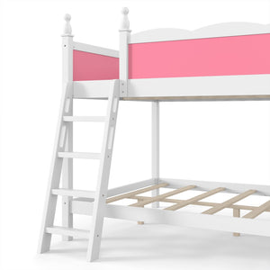 English Elm Full Over Bunk Bed Pine Wood Frame with Slide Built in Shelves Low Profile Kids Design Pink and White W5305S00082