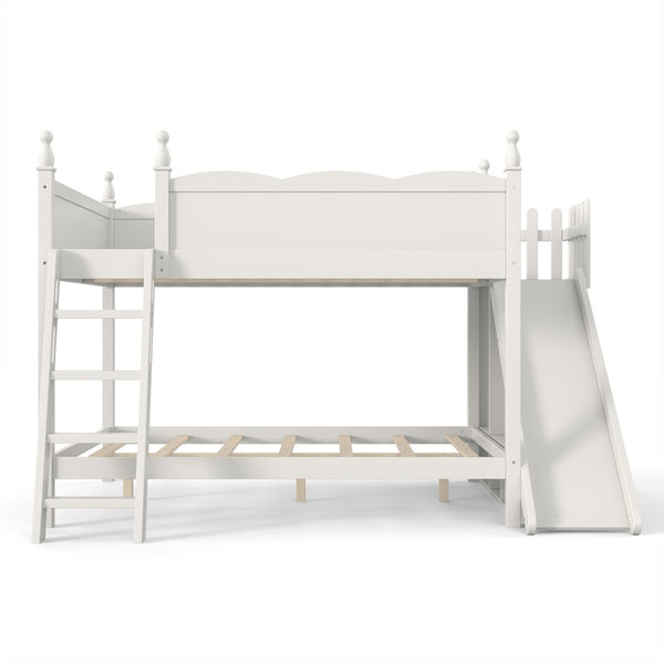English Elm Full Over Bunk Bed Pine Wood Frame with Slide Built in Shelves Low Profile Kids Design Beige W5305S00083