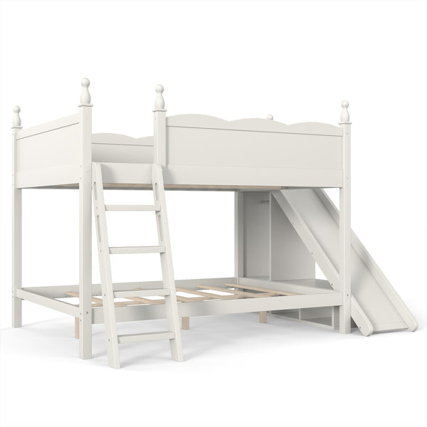 English Elm Full Over Bunk Bed Pine Wood Frame with Slide Built in Shelves Low Profile Kids Design Beige W5305S00083
