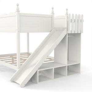English Elm Full Over Bunk Bed Pine Wood Frame with Slide Built in Shelves Low Profile Kids Design Beige W5305S00083