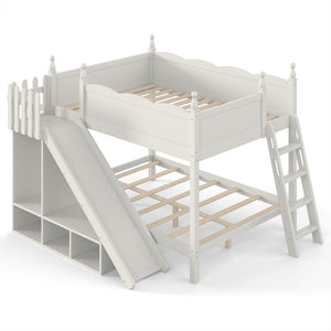 English Elm Full Over Bunk Bed Pine Wood Frame with Slide Built in Shelves Low Profile Kids Design Beige W5305S00083