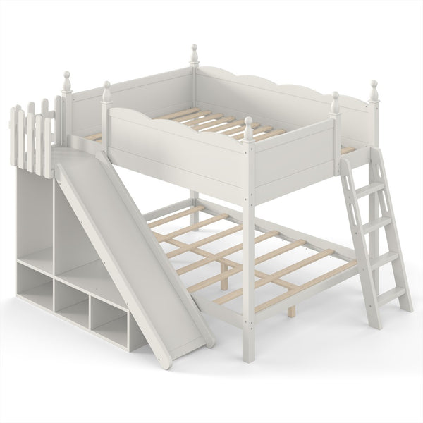English Elm Full Over Bunk Bed Pine Wood Frame with Slide Built in Shelves Low Profile Kids Design Beige W5305S00083