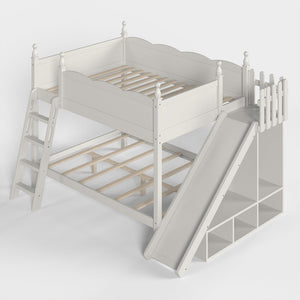 English Elm Full Over Bunk Bed Pine Wood Frame with Slide Built in Shelves Low Profile Kids Design Beige W5305S00083