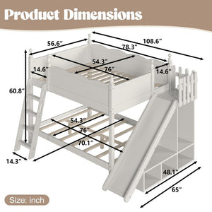 English Elm Full Over Bunk Bed Pine Wood Frame with Slide Built in Shelves Low Profile Kids Design Beige W5305S00083