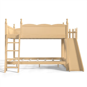 English Elm Full Over Bunk Bed Pine Wood Frame with Slide Built in Shelves Low Profile Kids Design Natural W5305S00084