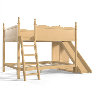 English Elm Full Over Bunk Bed Pine Wood Frame with Slide Built in Shelves Low Profile Kids Design Natural W5305S00084