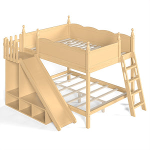 English Elm Full Over Bunk Bed Pine Wood Frame with Slide Built in Shelves Low Profile Kids Design Natural W5305S00084