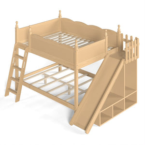 English Elm Full Over Bunk Bed Pine Wood Frame with Slide Built in Shelves Low Profile Kids Design Natural W5305S00084