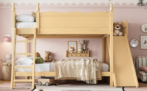 English Elm Full Over Bunk Bed Pine Wood Frame with Slide Built in Shelves Low Profile Kids Design Natural W5305S00084