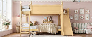 English Elm Full Over Bunk Bed Pine Wood Frame with Slide Built in Shelves Low Profile Kids Design Natural W5305S00084