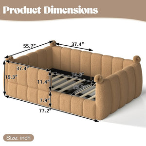 English Elm Full Size Montessori Floor Bed Teddy Upholstered Surround Rails Low Profile Kids Frame Natural W5305S00085