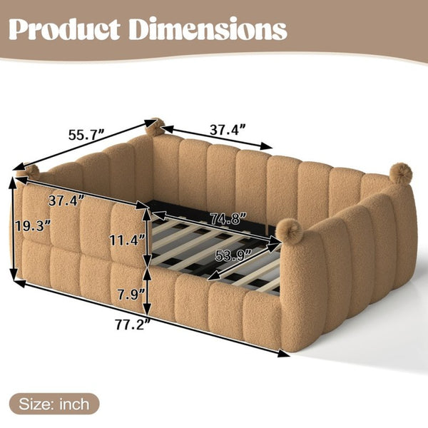 English Elm Full Size Montessori Floor Bed Teddy Upholstered Surround Rails Low Profile Kids Frame Natural W5305S00085