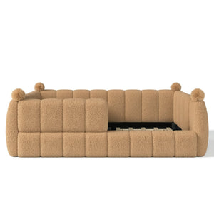 English Elm Full Size Montessori Floor Bed Teddy Upholstered Surround Rails Low Profile Kids Frame Natural W5305S00085