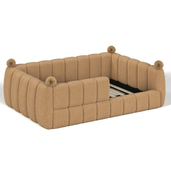 English Elm Full Size Montessori Floor Bed Teddy Upholstered Surround Rails Low Profile Kids Frame Natural W5305S00085