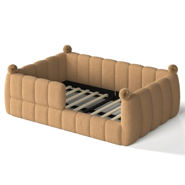 English Elm Full Size Montessori Floor Bed Teddy Upholstered Surround Rails Low Profile Kids Frame Natural W5305S00085