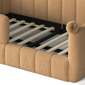 English Elm Full Size Montessori Floor Bed Teddy Upholstered Surround Rails Low Profile Kids Frame Natural W5305S00085