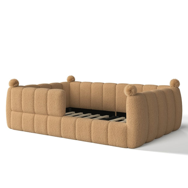 English Elm Full Size Montessori Floor Bed Teddy Upholstered Surround Rails Low Profile Kids Frame Natural W5305S00085