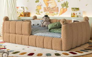 English Elm Full Size Montessori Floor Bed Teddy Upholstered Surround Rails Low Profile Kids Frame Natural W5305S00085
