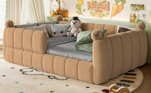 English Elm Full Size Montessori Floor Bed Teddy Upholstered Surround Rails Low Profile Kids Frame Natural W5305S00085
