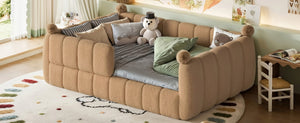 English Elm Full Size Montessori Floor Bed Teddy Upholstered Surround Rails Low Profile Kids Frame Natural W5305S00085