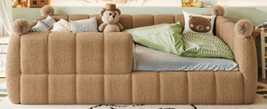 English Elm Full Size Montessori Floor Bed Teddy Upholstered Surround Rails Low Profile Kids Frame Natural W5305S00085