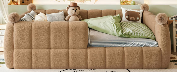 English Elm Full Size Montessori Floor Bed Teddy Upholstered Surround Rails Low Profile Kids Frame Natural W5305S00085