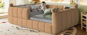 English Elm Full Size Montessori Floor Bed Teddy Upholstered Surround Rails Low Profile Kids Frame Natural W5305S00085