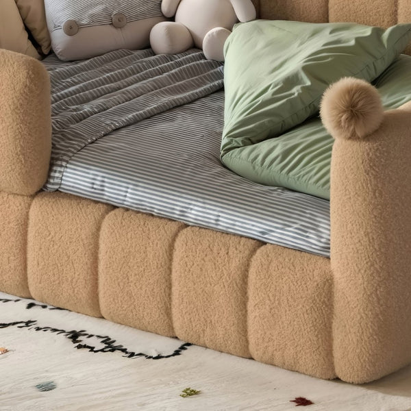 English Elm Full Size Montessori Floor Bed Teddy Upholstered Surround Rails Low Profile Kids Frame Natural W5305S00085