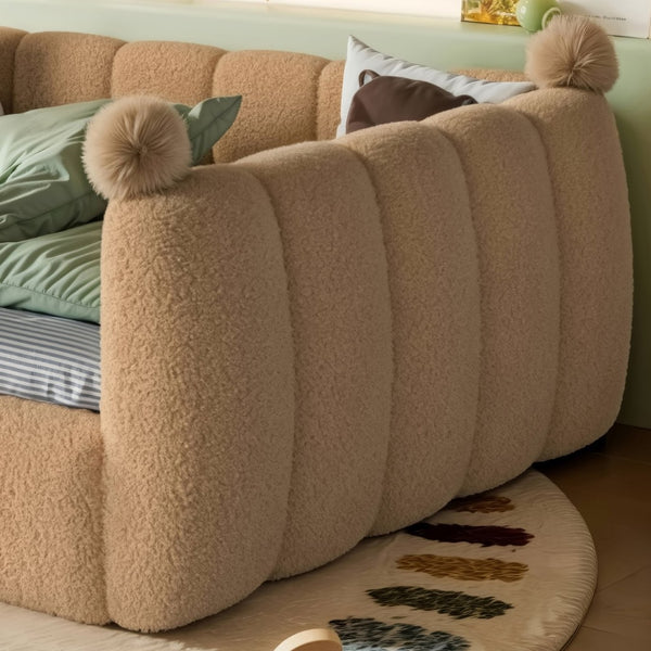English Elm Full Size Montessori Floor Bed Teddy Upholstered Surround Rails Low Profile Kids Frame Natural W5305S00085
