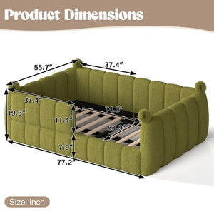 English Elm Full Size Montessori Floor Bed Teddy Upholstered Surround Rails Low Profile Kids Frame Green W5305S00086
