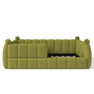 English Elm Full Size Montessori Floor Bed Teddy Upholstered Surround Rails Low Profile Kids Frame Green W5305S00086
