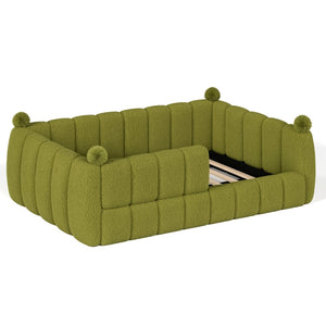 English Elm Full Size Montessori Floor Bed Teddy Upholstered Surround Rails Low Profile Kids Frame Green W5305S00086