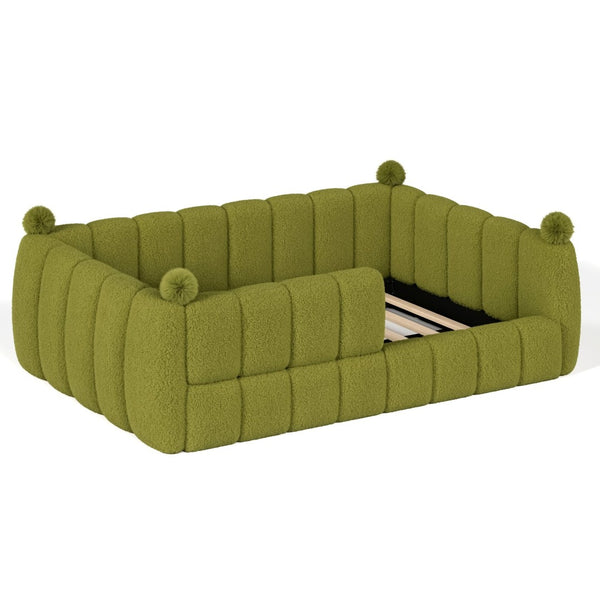 English Elm Full Size Montessori Floor Bed Teddy Upholstered Surround Rails Low Profile Kids Frame Green W5305S00086