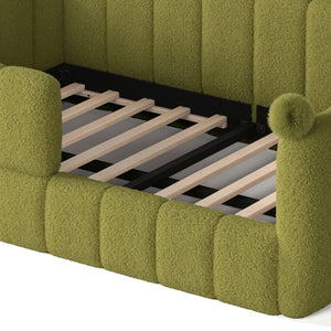 English Elm Full Size Montessori Floor Bed Teddy Upholstered Surround Rails Low Profile Kids Frame Green W5305S00086