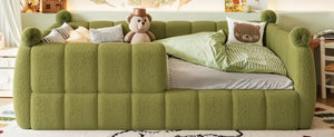 English Elm Full Size Montessori Floor Bed Teddy Upholstered Surround Rails Low Profile Kids Frame Green W5305S00086