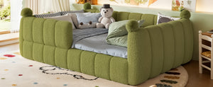 English Elm Full Size Montessori Floor Bed Teddy Upholstered Surround Rails Low Profile Kids Frame Green W5305S00086