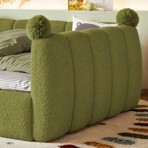 English Elm Full Size Montessori Floor Bed Teddy Upholstered Surround Rails Low Profile Kids Frame Green W5305S00086