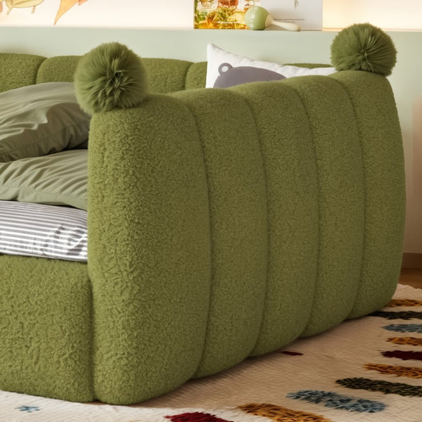 English Elm Full Size Montessori Floor Bed Teddy Upholstered Surround Rails Low Profile Kids Frame Green W5305S00086
