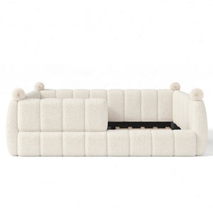 English Elm Full Size Montessori Floor Bed Teddy Upholstered Surround Rails Low Profile Kids Frame Beige W5305S00087
