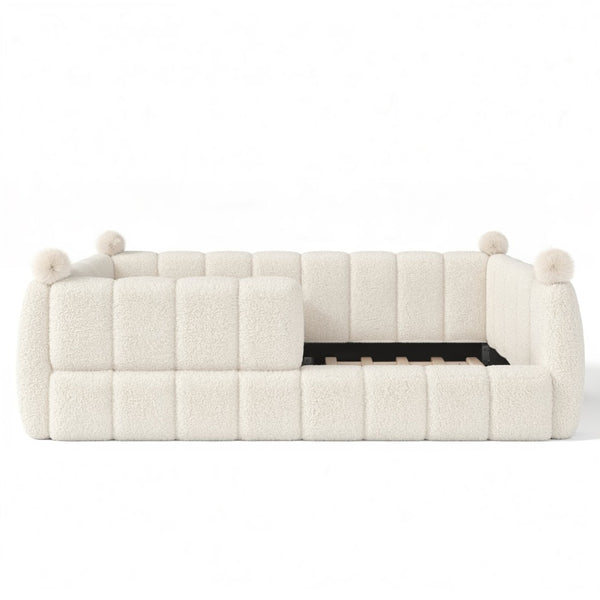 English Elm Full Size Montessori Floor Bed Teddy Upholstered Surround Rails Low Profile Kids Frame Beige W5305S00087