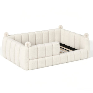 English Elm Full Size Montessori Floor Bed Teddy Upholstered Surround Rails Low Profile Kids Frame Beige W5305S00087