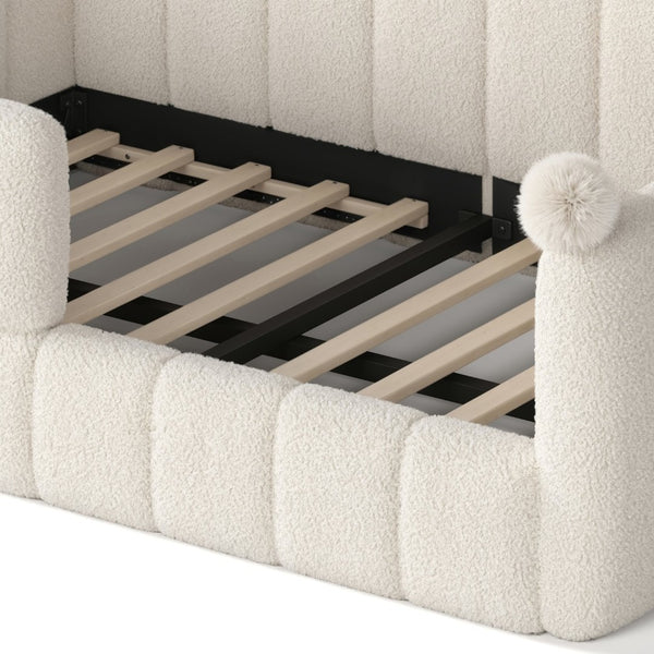 English Elm Full Size Montessori Floor Bed Teddy Upholstered Surround Rails Low Profile Kids Frame Beige W5305S00087