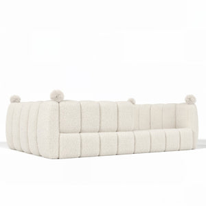 English Elm Full Size Montessori Floor Bed Teddy Upholstered Surround Rails Low Profile Kids Frame Beige W5305S00087