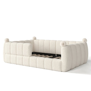 English Elm Full Size Montessori Floor Bed Teddy Upholstered Surround Rails Low Profile Kids Frame Beige W5305S00087