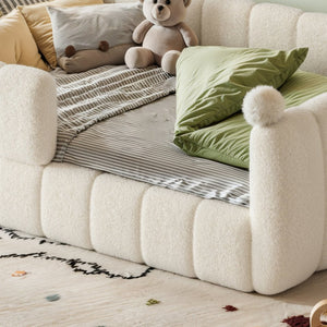 English Elm Full Size Montessori Floor Bed Teddy Upholstered Surround Rails Low Profile Kids Frame Beige W5305S00087