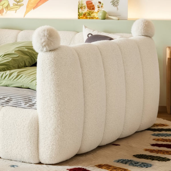 English Elm Full Size Montessori Floor Bed Teddy Upholstered Surround Rails Low Profile Kids Frame Beige W5305S00087