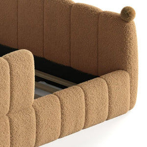 English Elm Queen Montessori Floor Bed Teddy Upholstered Low Profile Frame with Padded Safety Rails Natural W5305S00088
