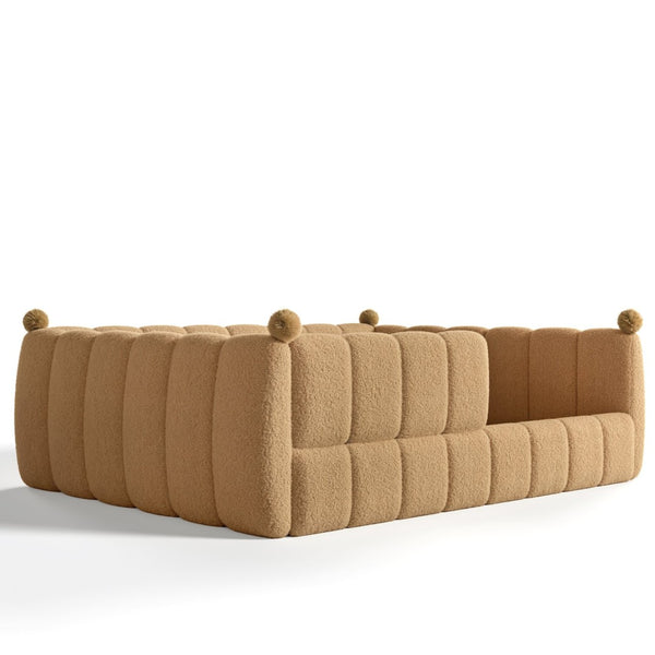 English Elm Queen Montessori Floor Bed Teddy Upholstered Low Profile Frame with Padded Safety Rails Natural W5305S00088