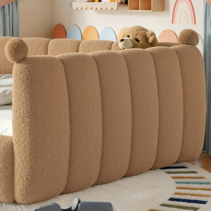 English Elm Queen Montessori Floor Bed Teddy Upholstered Low Profile Frame with Padded Safety Rails Natural W5305S00088